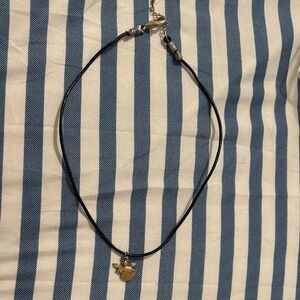 Black leather Cord Necklace with Gold angel 👼 Charm